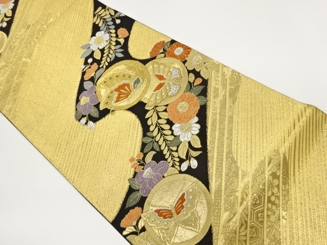 JAPANESE FUKURO OBI / WOVEN BUTTERFLY & FLOWER